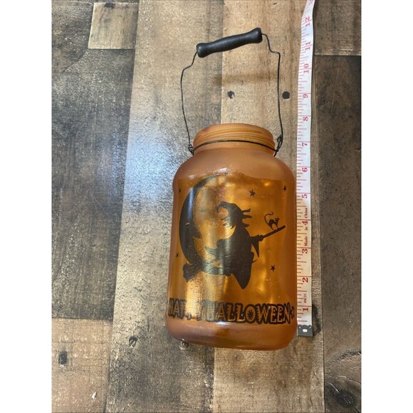 Halloween Decor Orange Black Jar Tealight Candle holder Witch Moon Cat Set Of 3 - Picture 7 of 11